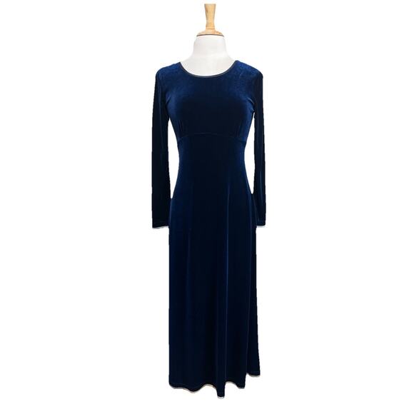 Vtg 90s MY MICHELLE Whimsical Blue Velvet Long Sleeve Maxi Dress size Medium - Picture 1 of 7